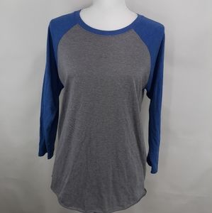 Baseball shirt Gray/Royal 3/4 sleeve Size Medium